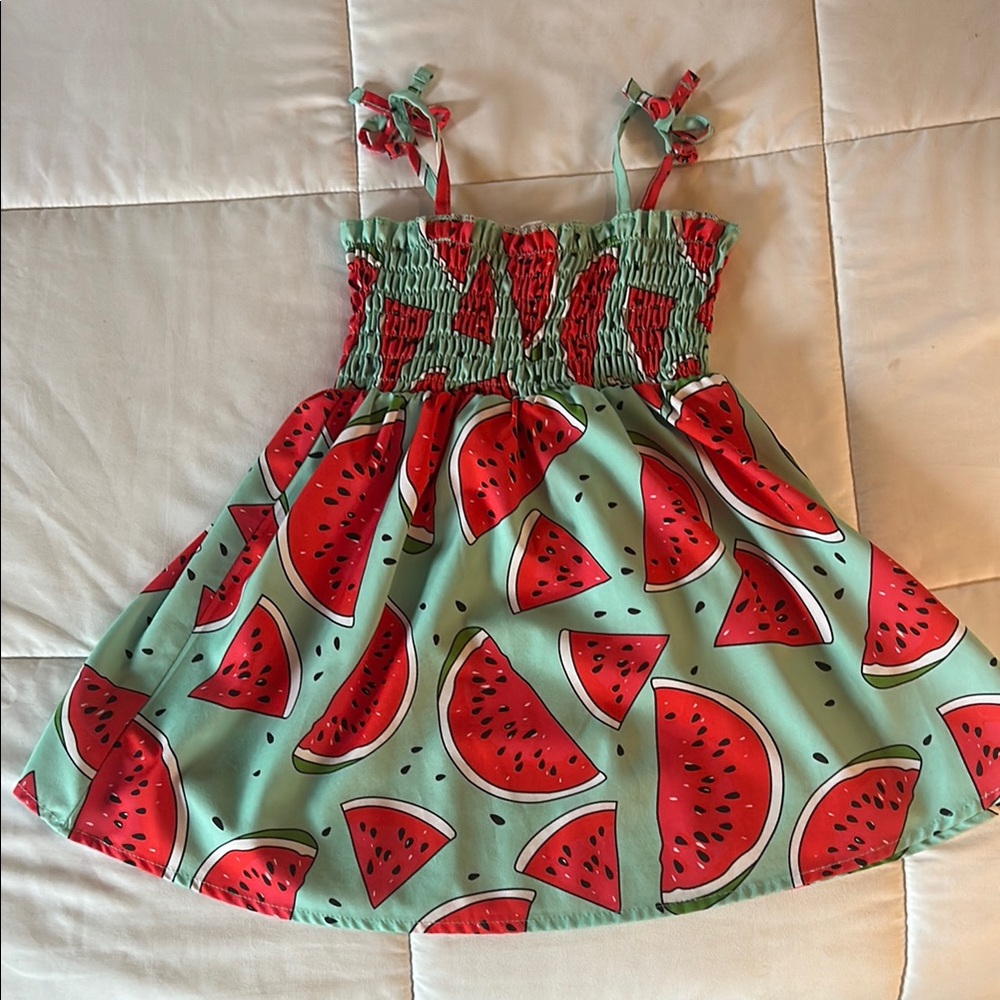 Watermelon Print Dress with Bow Straps